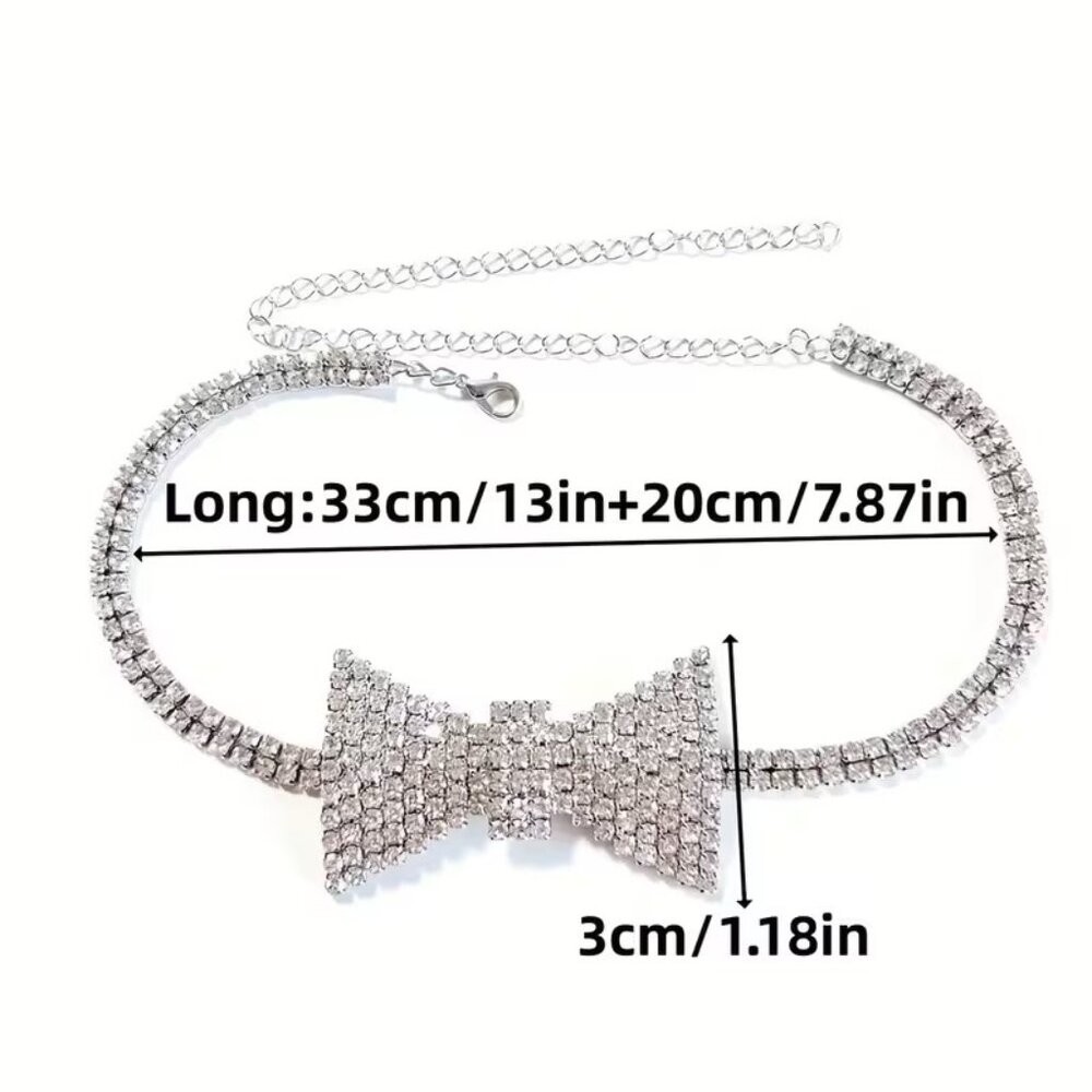 Rhinestone Bow Tie Choker Necklace Z288 - Picture 2 of 3